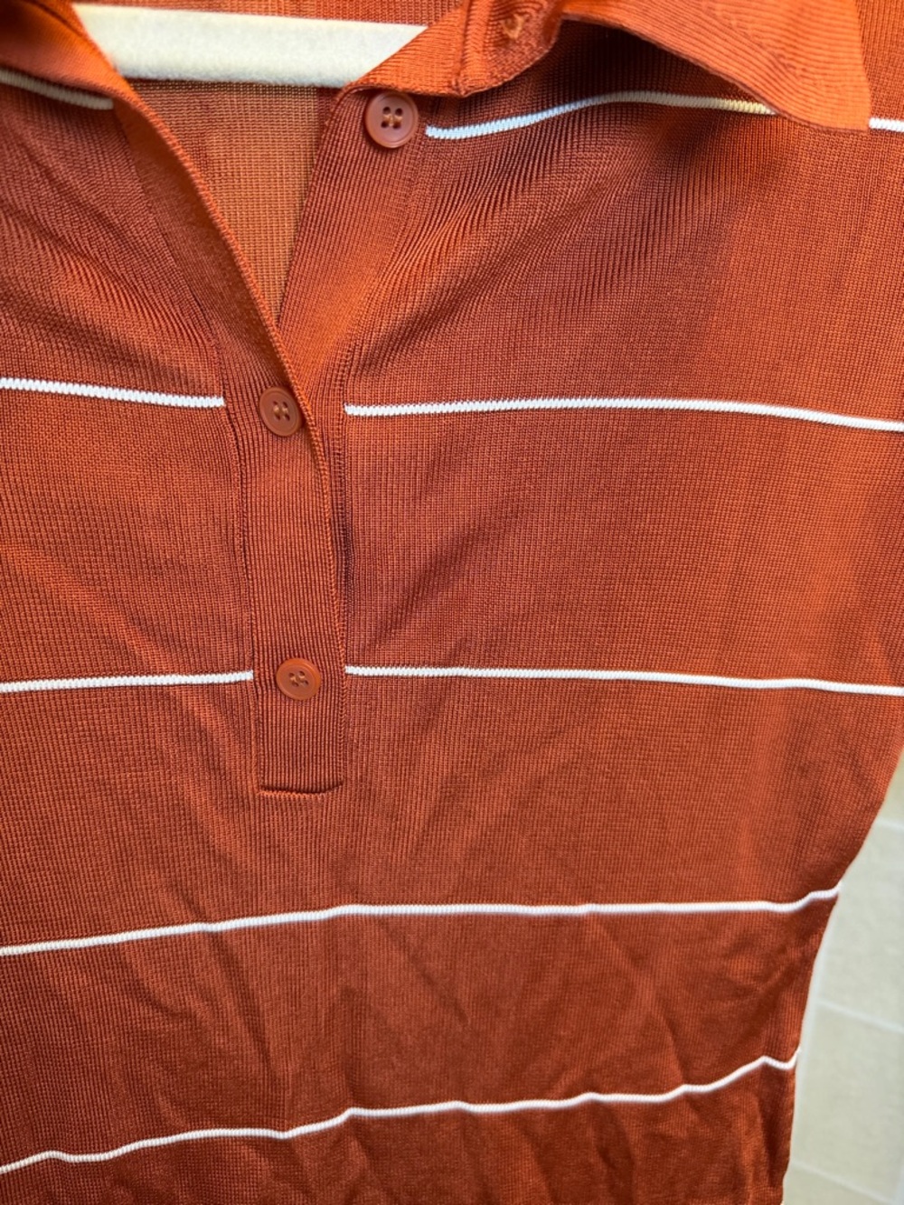 COS Women's Rust Short-Sleeve Polo with White Stripes - Picture 5 of 5